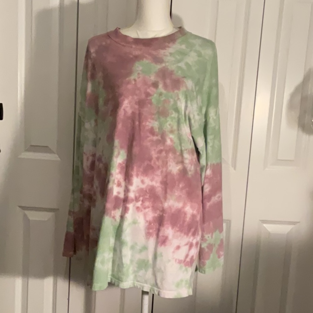 Free People, We The Free Green, Mauve and White Boxy Long Sleeved Long Tunic